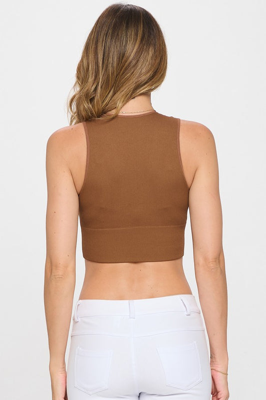 YELETE - Seamless V-neck Tank Top (Brown)