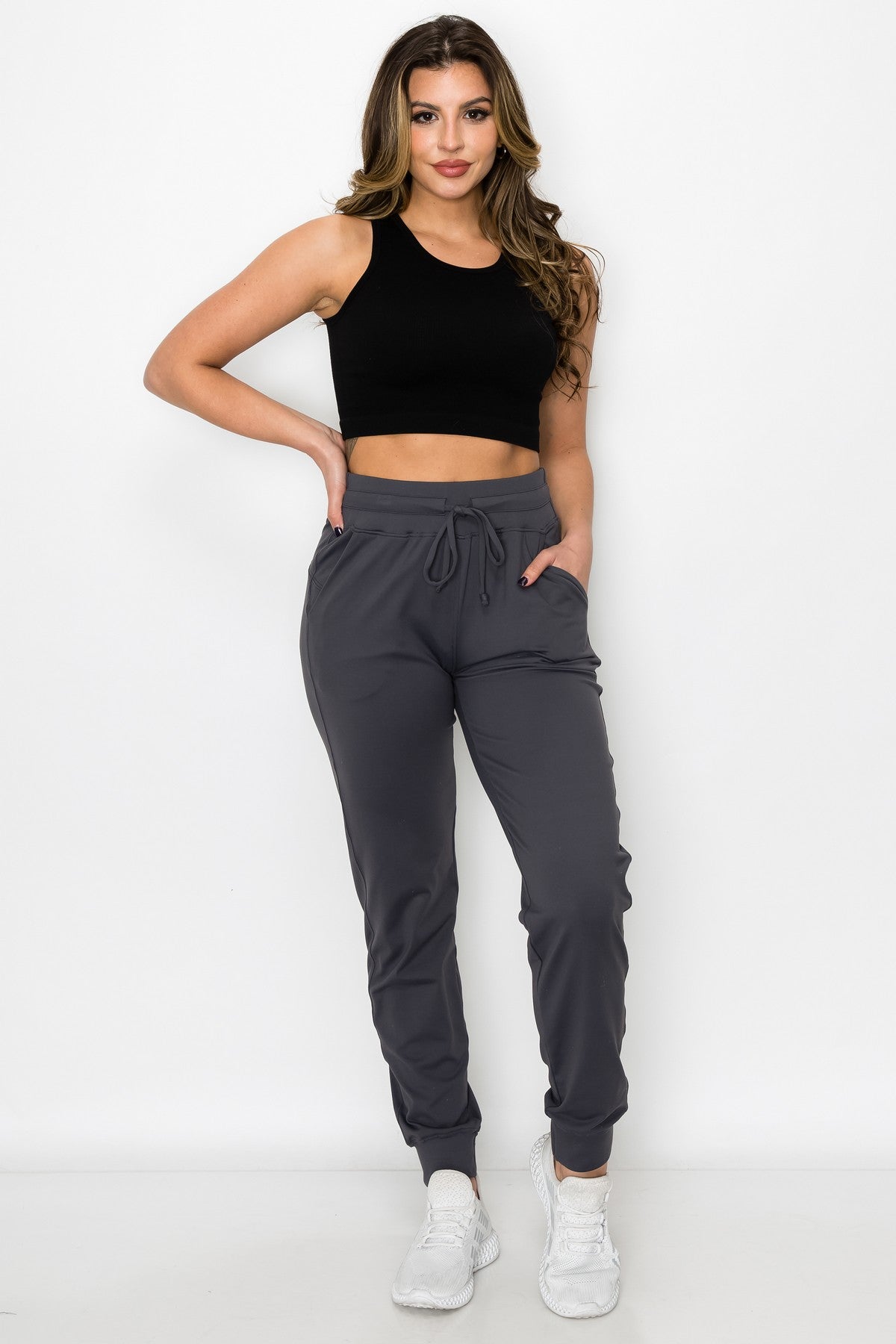 YELETE - Ribbed High Neck Cropped Tank Top (Black)