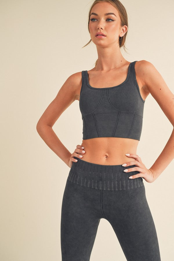 YELETE - Stone Washed Ribbed Flared Yoga Pants (Black)