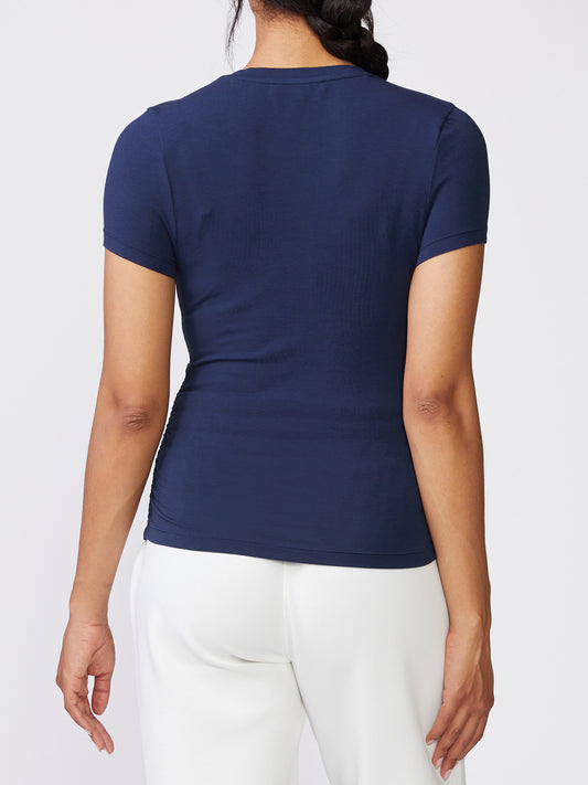 Thrive Societe - Short Sleeve Shirred Rib Tee (Mood Indigo)