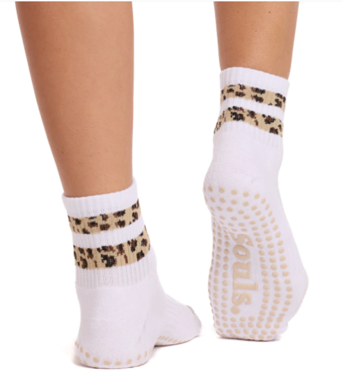 Souls - White Cheetah Grip Socks