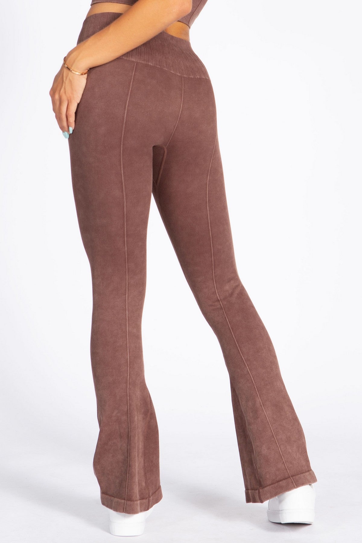 YELETE - Stone Washed Ribbed Yoga Pants (Coffee)