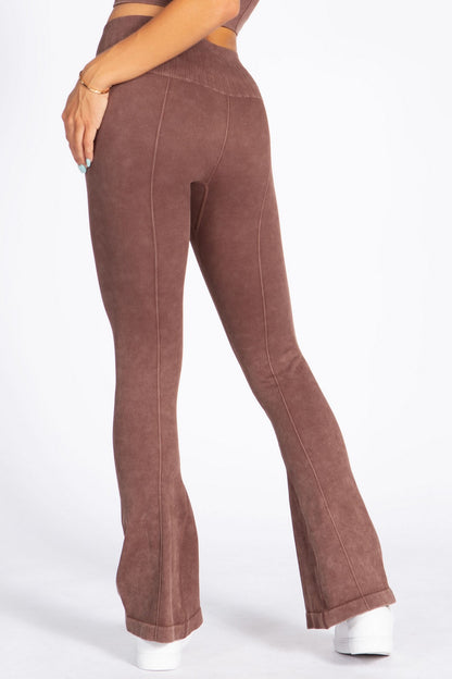 YELETE - Stone Washed Ribbed Yoga Pants (Coffee)