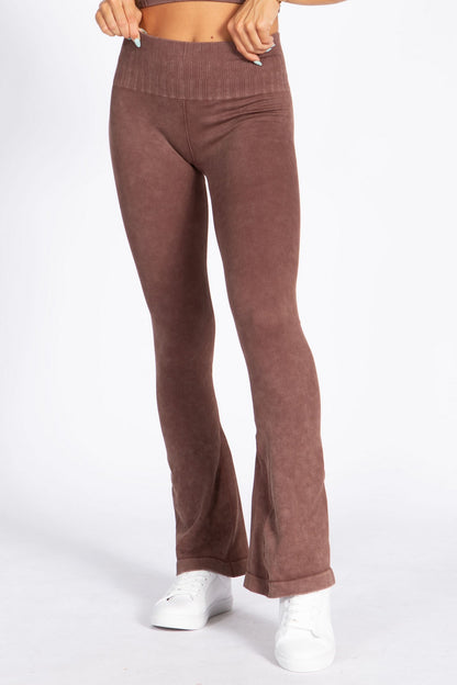 YELETE - Stone Washed Ribbed Yoga Pants (Coffee)