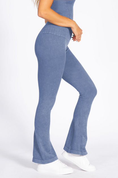 YELETE - Stone Washed Ribbed Yoga Pants (Denim Blue)