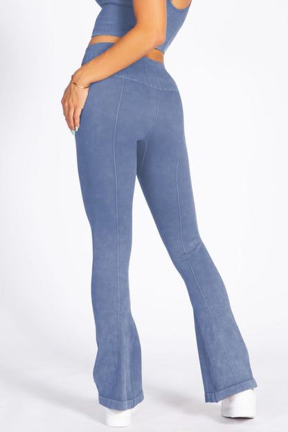 YELETE - Stone Washed Ribbed Yoga Pants (Denim Blue)