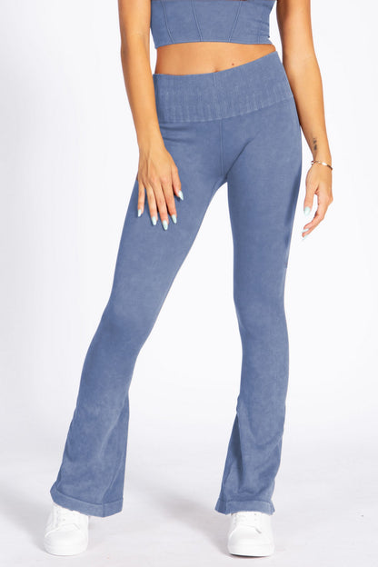 YELETE - Stone Washed Ribbed Yoga Pants (Denim Blue)