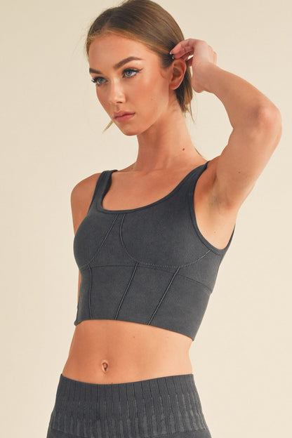 YELETE - Stone Washed Ribbed Sport Bra (Black)