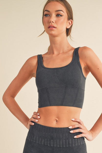 YELETE - Stone Washed Ribbed Sport Bra (Black)