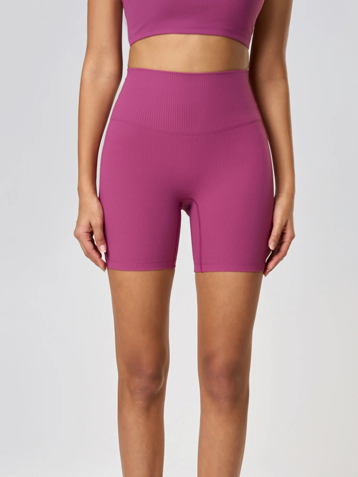 Navalora - Gianna Ribbed High Rise Shorts (Plum Pink)