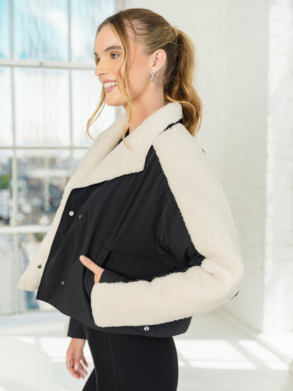 Thrive Societe - Teddy Mix Padded Jacket (Black/Vanilla)