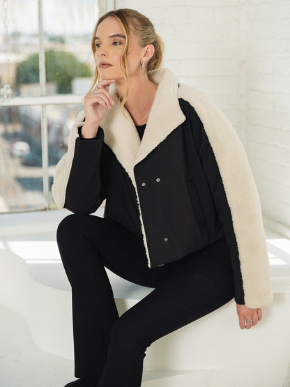 Thrive Societe - Teddy Mix Padded Jacket (Black/Vanilla)