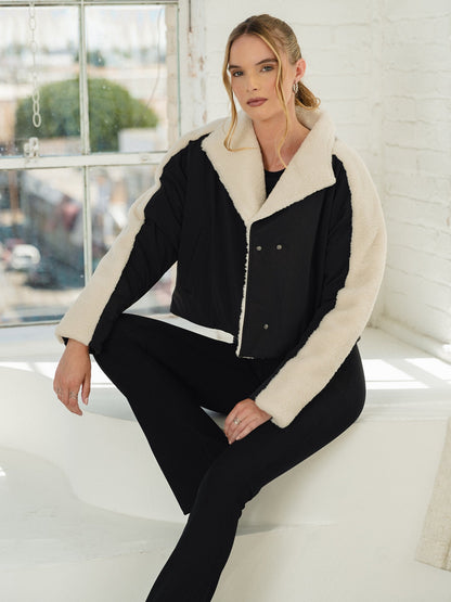 Thrive Societe - Teddy Mix Padded Jacket (Black/Vanilla)