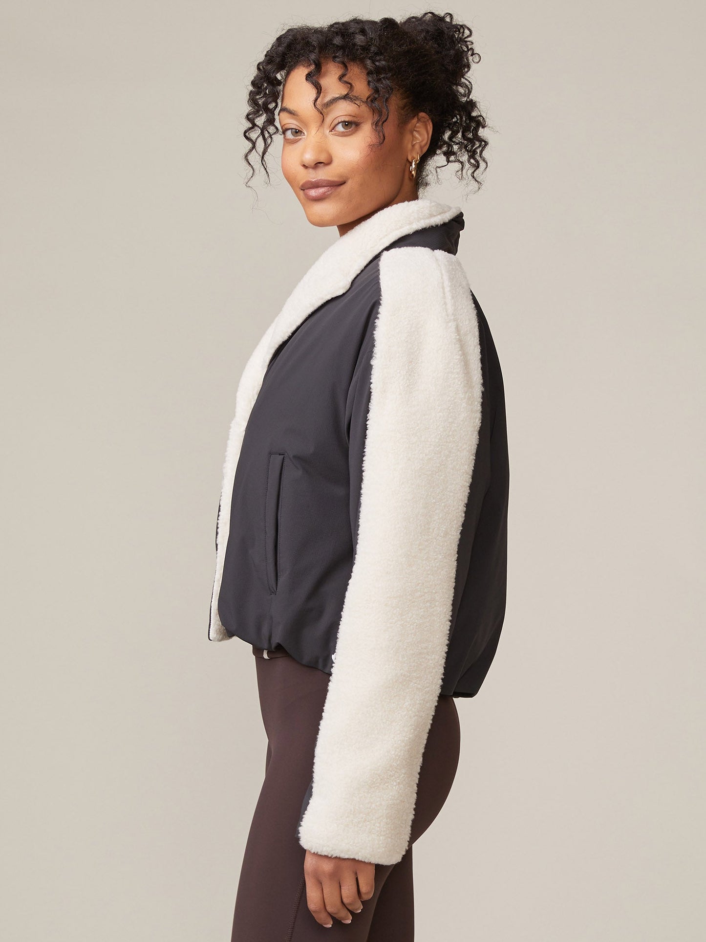 Thrive Societe - Teddy Mix Padded Jacket (Black/Vanilla)