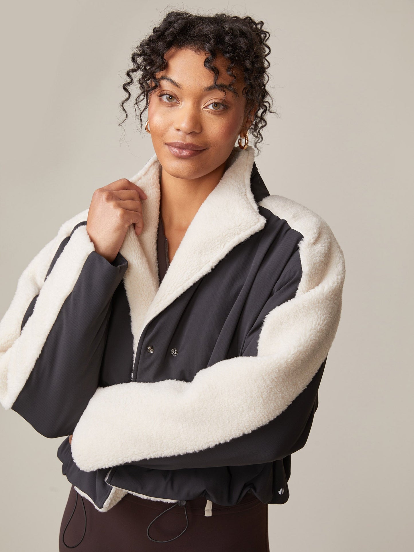 Thrive Societe - Teddy Mix Padded Jacket (Black/Vanilla)