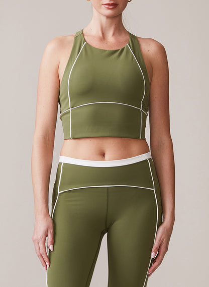 Thrive Societe - High Neck Piped Bra - Deep Olive