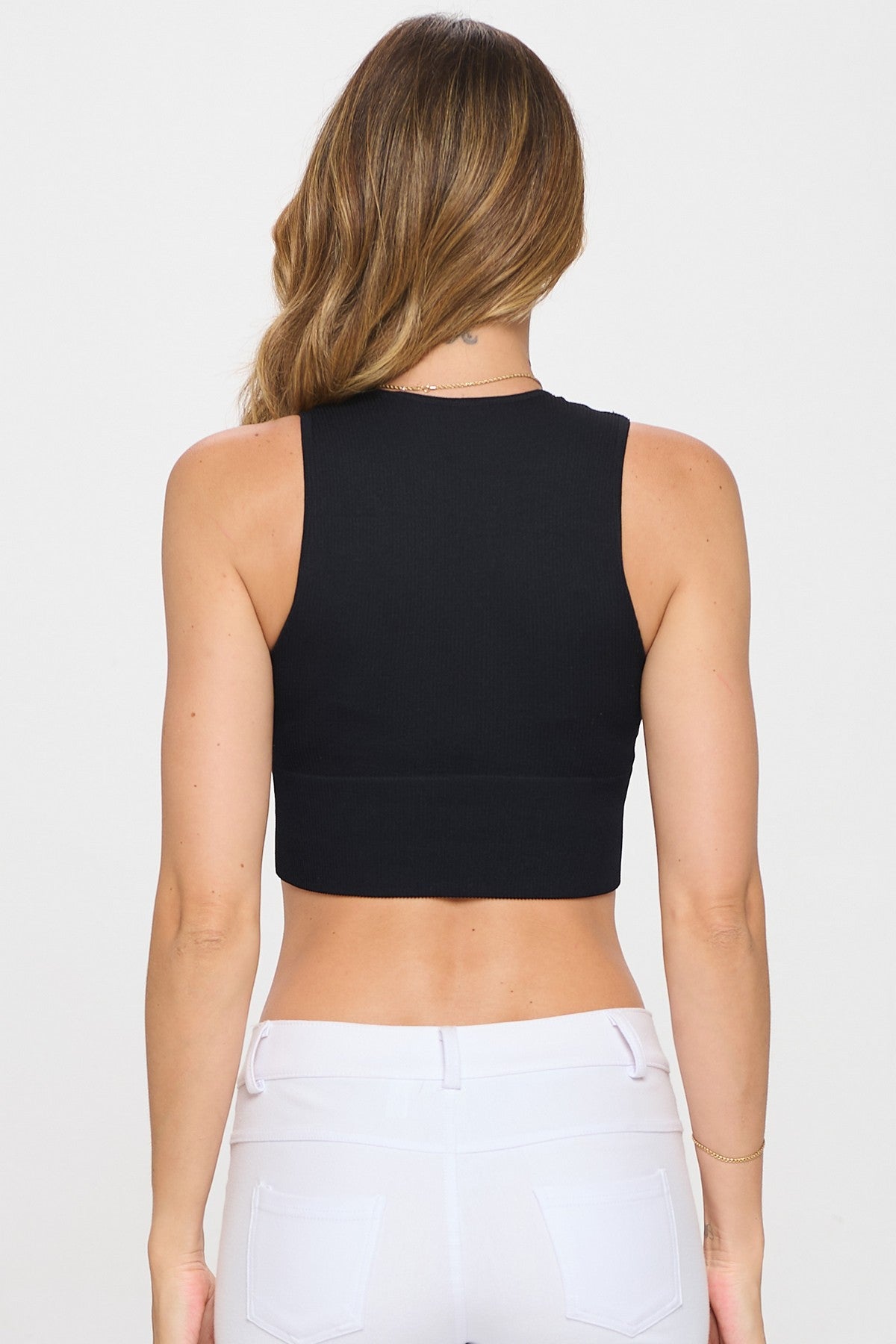 YELETE - Seamless V-neck Tank Top (Black)