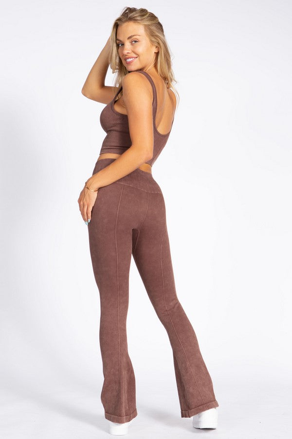 YELETE - Stone Washed Ribbed Yoga Pants (Coffee)