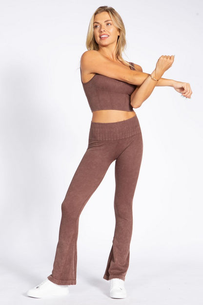 YELETE - Stone Washed Ribbed Yoga Pants (Coffee)