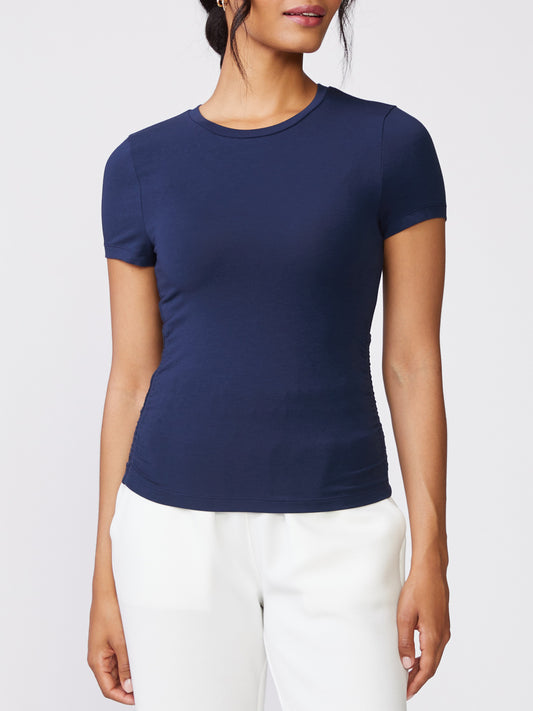 Thrive Societe - Short Sleeve Shirred Rib Tee (Mood Indigo)