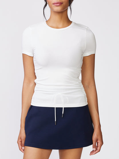 Thrive Societe - Short Sleeve Shirred Rib Tee (White)
