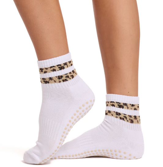 Souls - White Cheetah Grip Socks