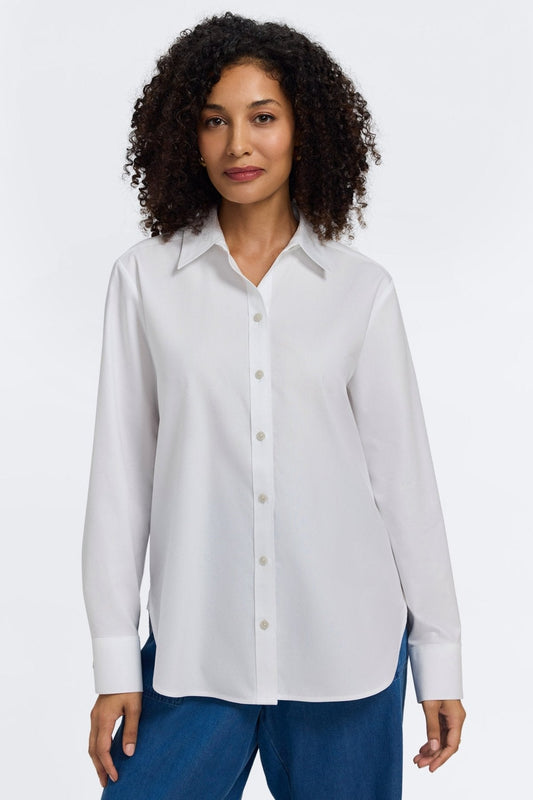 Foxcroft - Meghan No Iron Pinpoint Long Sleeve Shirt (White)